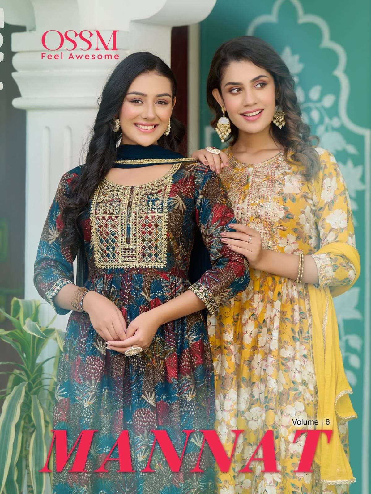 MANNAT VOL-6 BY OSSM 601 TO 606 SERIES MODAL CHANDERI PRINT WORK READYMADE DRESSES