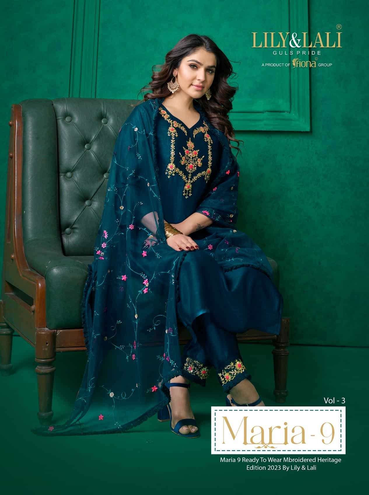 MARIA-9 VOL-3 BY LILY & LALI 13701 TO 13706 SERIES SUPER SILK HAND WORK READYMADE DRESSES