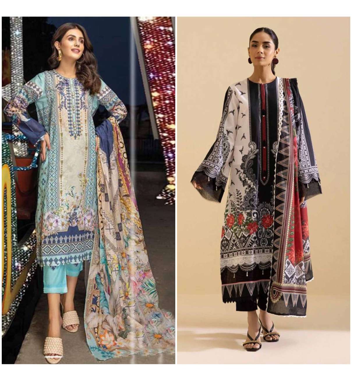 MARIYAH QUEENS COURT BY AQSAWHOLESALE COTTON PRINT WORK PAKISTANI DRESSES