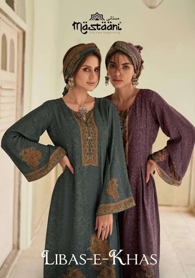 MASTANI LIBAS-E-KHAAS BY MUMTAZ ARTS 57001 TO 57006 SERIES PASHMINA WORK WINTER WEAR DRESSES