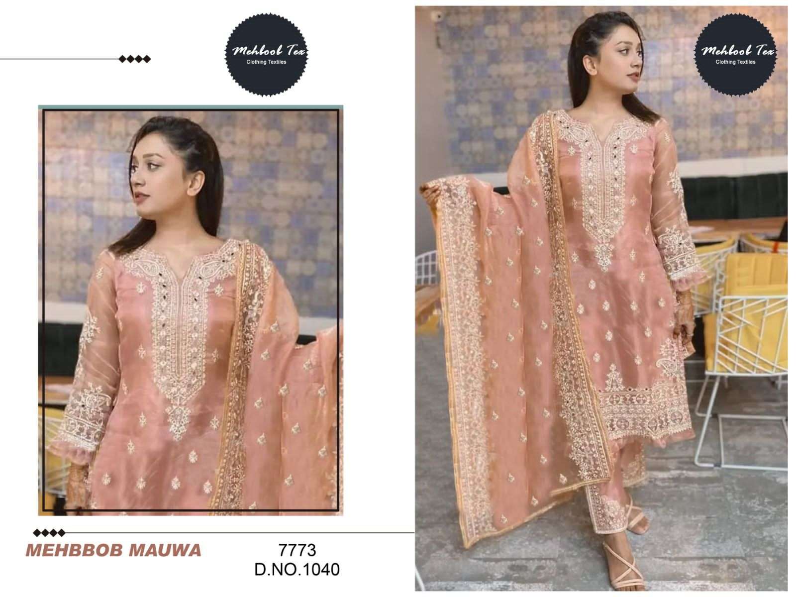 MAUA 1040 HIT DESIGN BY MEHBOOB TEX SOFT ORGANZA WORK READYMADE PAKISTANI DRESSES