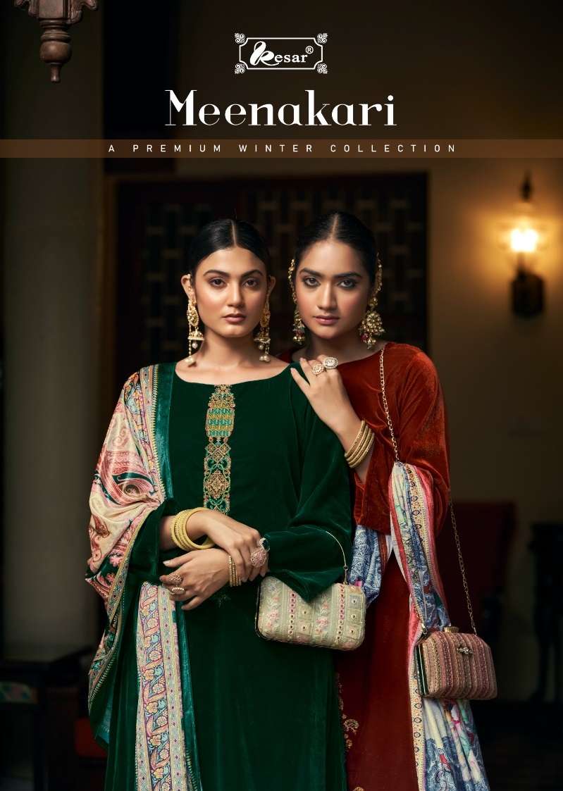 MEENAKARI BY KESAR 185-001 TO 185-006 SERIES VISCOSE VELVET WORK WINTER WEAR DRESSES