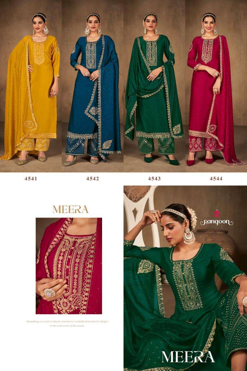 MEERA BY RANGOON 4541 TO 4544 SERIES SILK HEAVY EMBROIDERY WORK READYAMDE DRESSES