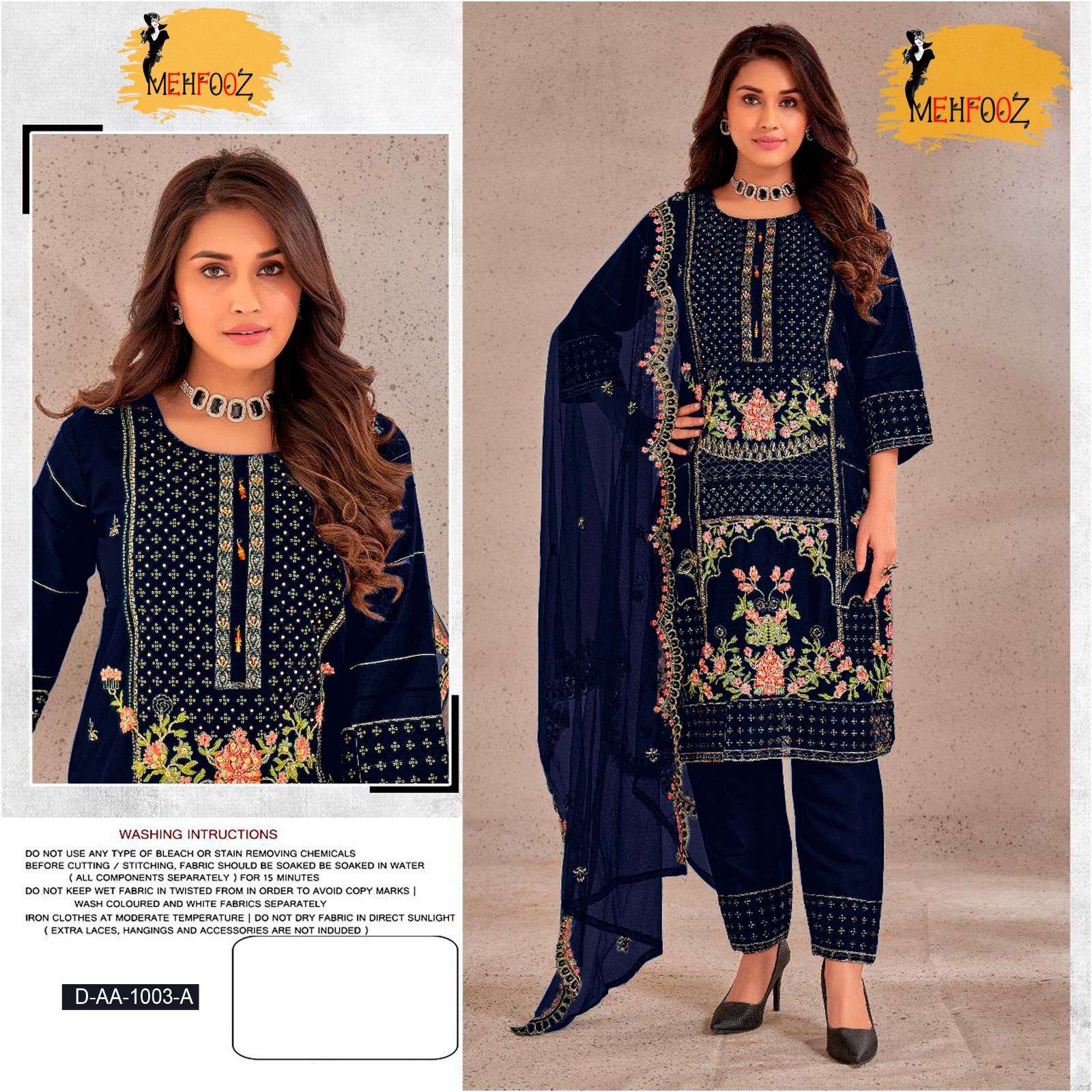 MEHFOOZ 1003 COLOURS BY AQSAWHOLESALE ORGANZA EMBROIDERY WORK PAKISTANI DRESSES