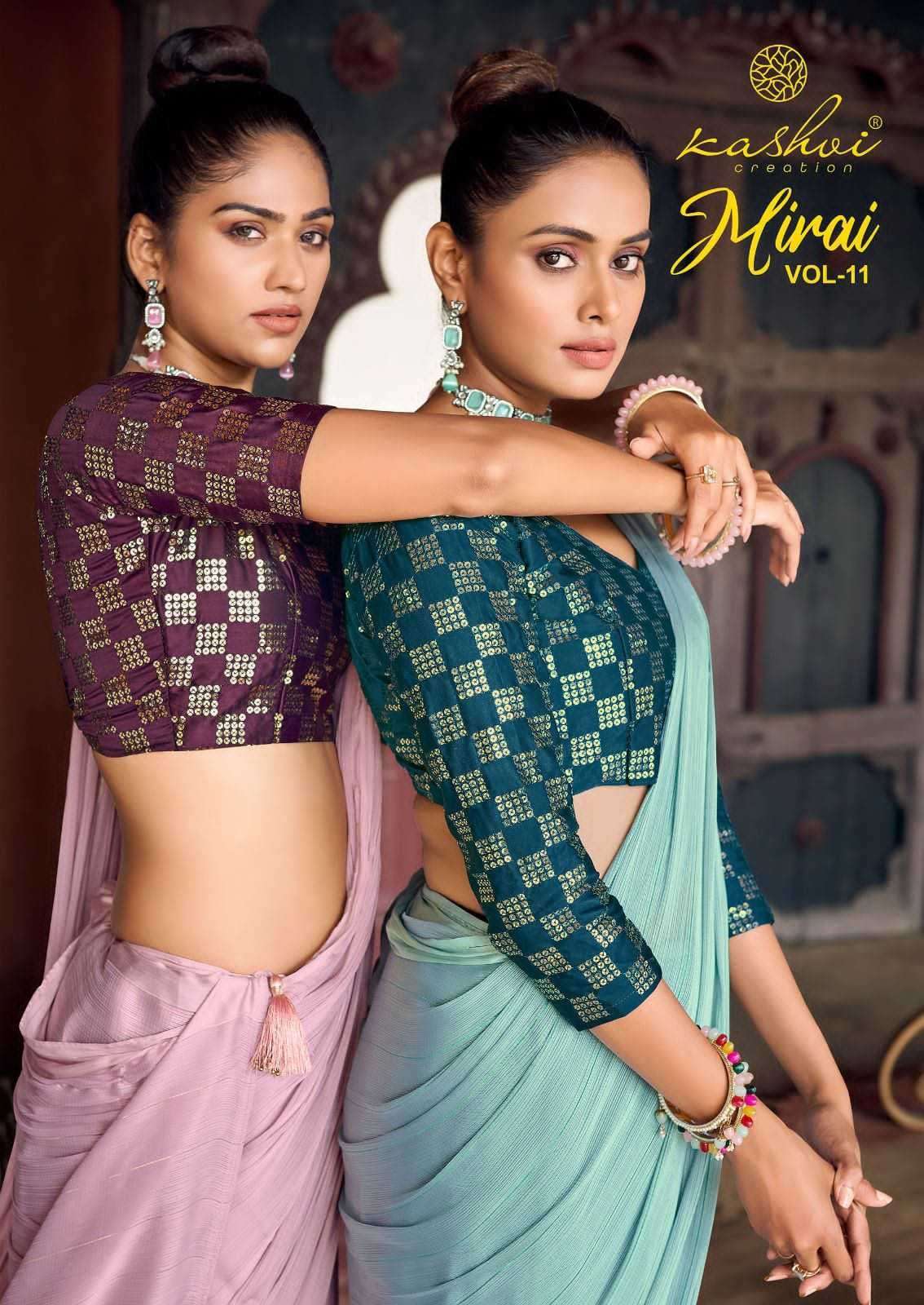 MIRAI VOL-11 BY KASHVI CREATION 4265 TO 4272 SERIES SATIN EMBROIDERY WORK SAREES