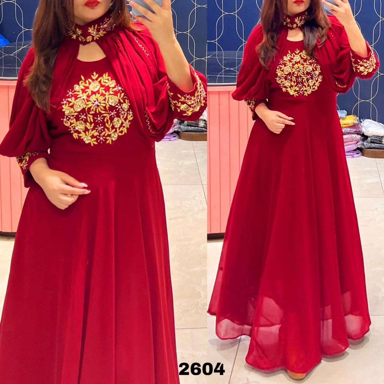 MJ-013 NX BY AQSAWHOLESALE GEORGETTE HAND WORK GOWN & PANTS