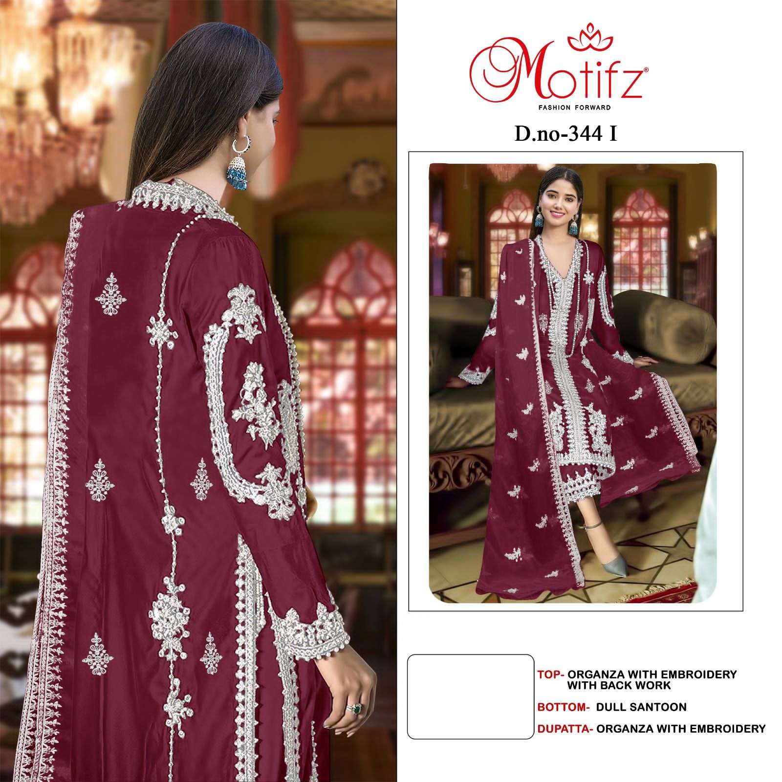 MOTIFZ 344 COLOURS BY MOTIFZ FASHION 344-I TO 344-L SERIES ORGANZA WORK PAKISTANI DRESSES