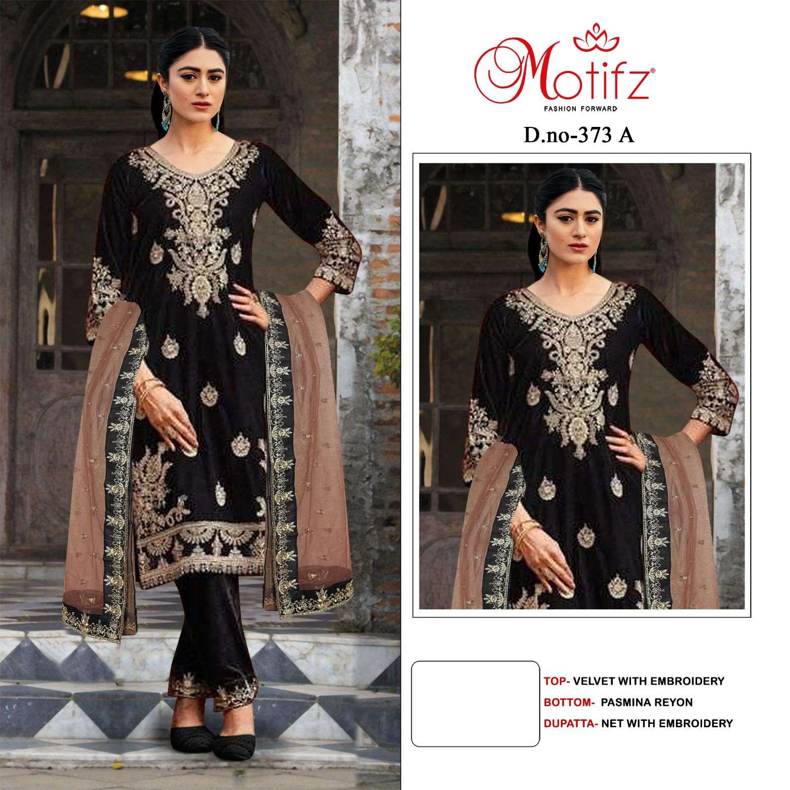 MOTIFZ 373-A TO 373-C SERIES BY MOTIFZ FASHION VELVET WORK PAKISTANI DRESSES