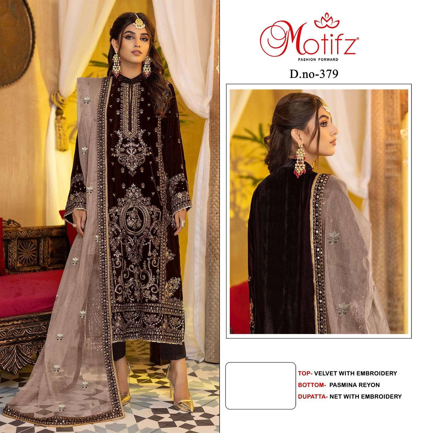 MOTIFZ 379 HIT DESIGN BY MOTIFZ FASHION VELVET EMBRODIERY WORK PAKISTANI DRESS