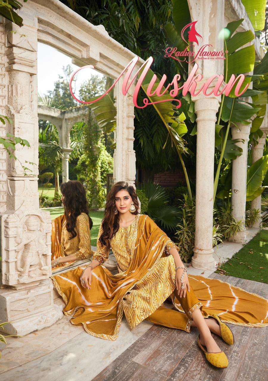 MUSKAN BY LADIES FLAVOUR 1001 TO 1004 SERIES CHANDERI EMBROIDERY WORK READYMADE DRESSES