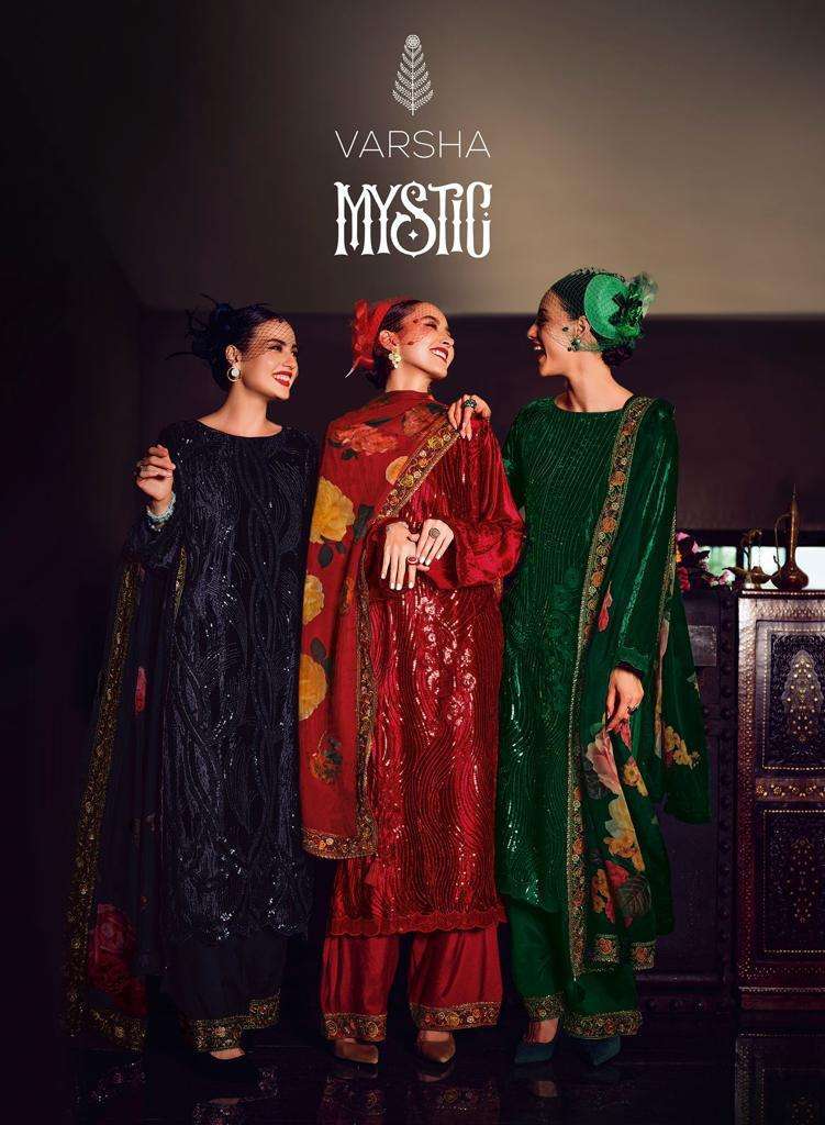 MYSTIC BY VARSHA 01 TO 06 SERIES VELVET EMBROIDERY WORK WINTER WEAR DRESSES