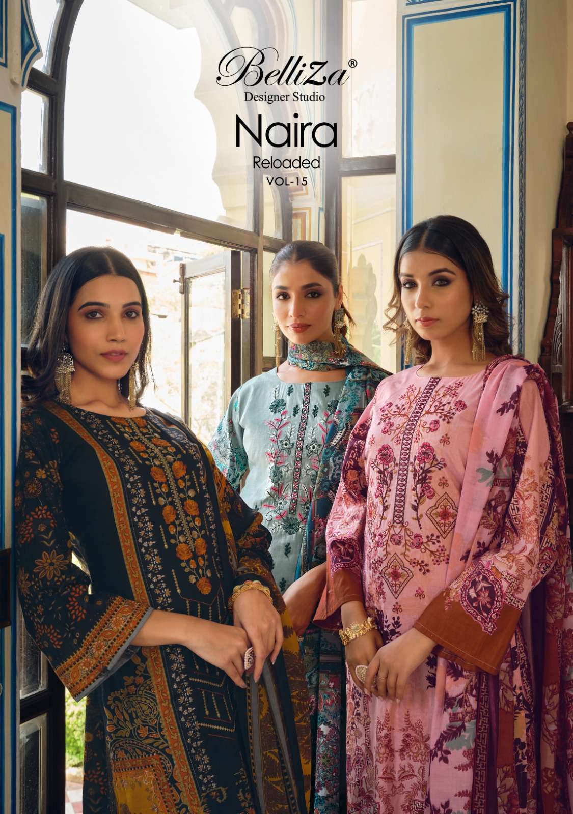 NAIRA VOL-15 BY BELLIZA 809-001 TO 809-010 SERIES COTTON PRINT EMBROIDERY PAKISTANI DRESSES