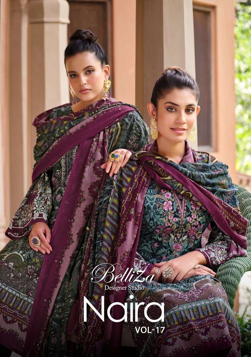 NAIRA VOL-17 BY BELLIZA 817-001 TO 817-008 SERIES COTTON PRINT WORK PAKISTANI DRESSES