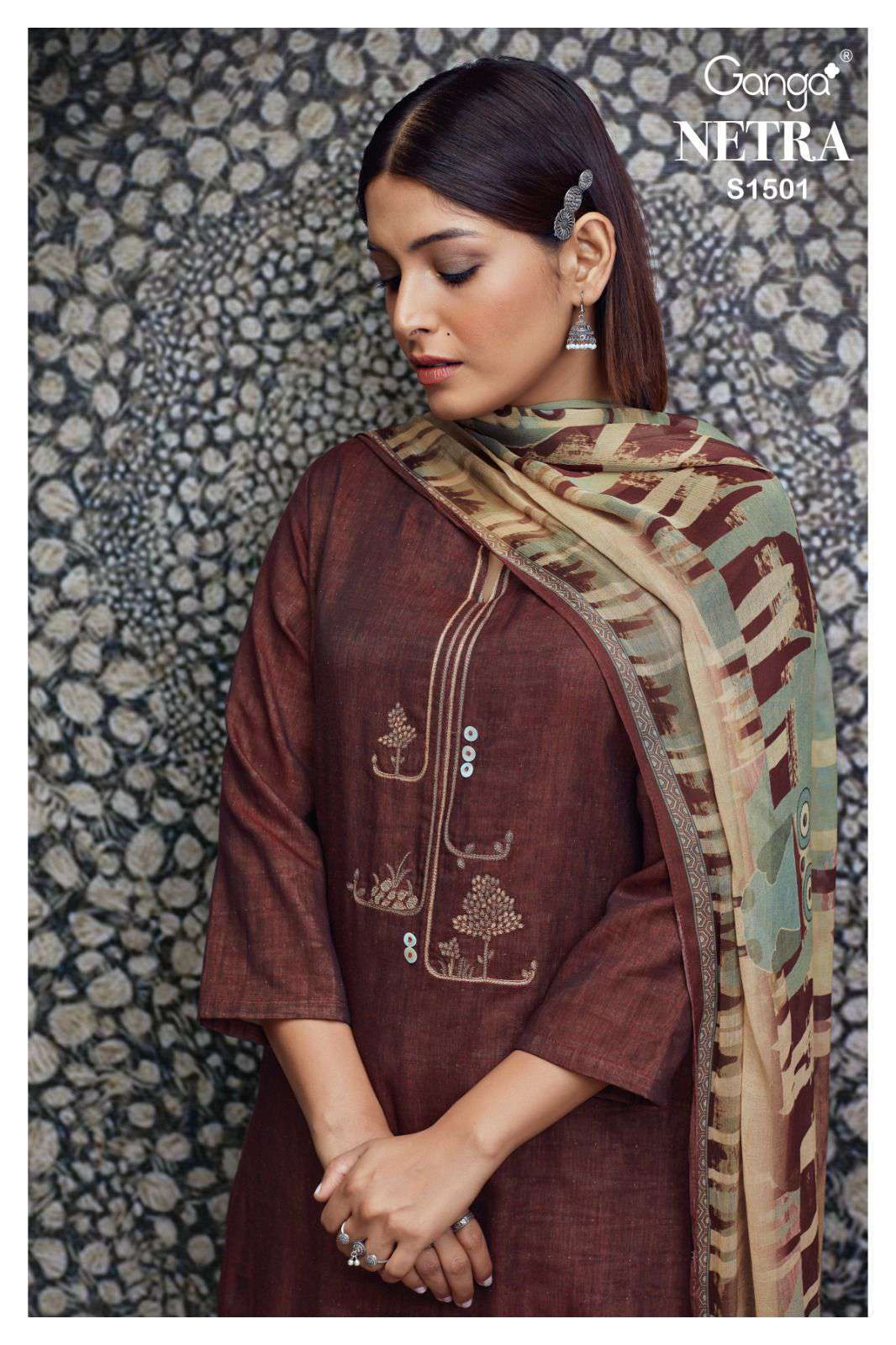 NETRA BY GANGA FASHIONS 1501-A TO 1501-D SERIES COTTON JACQUARD WORK DRESSES