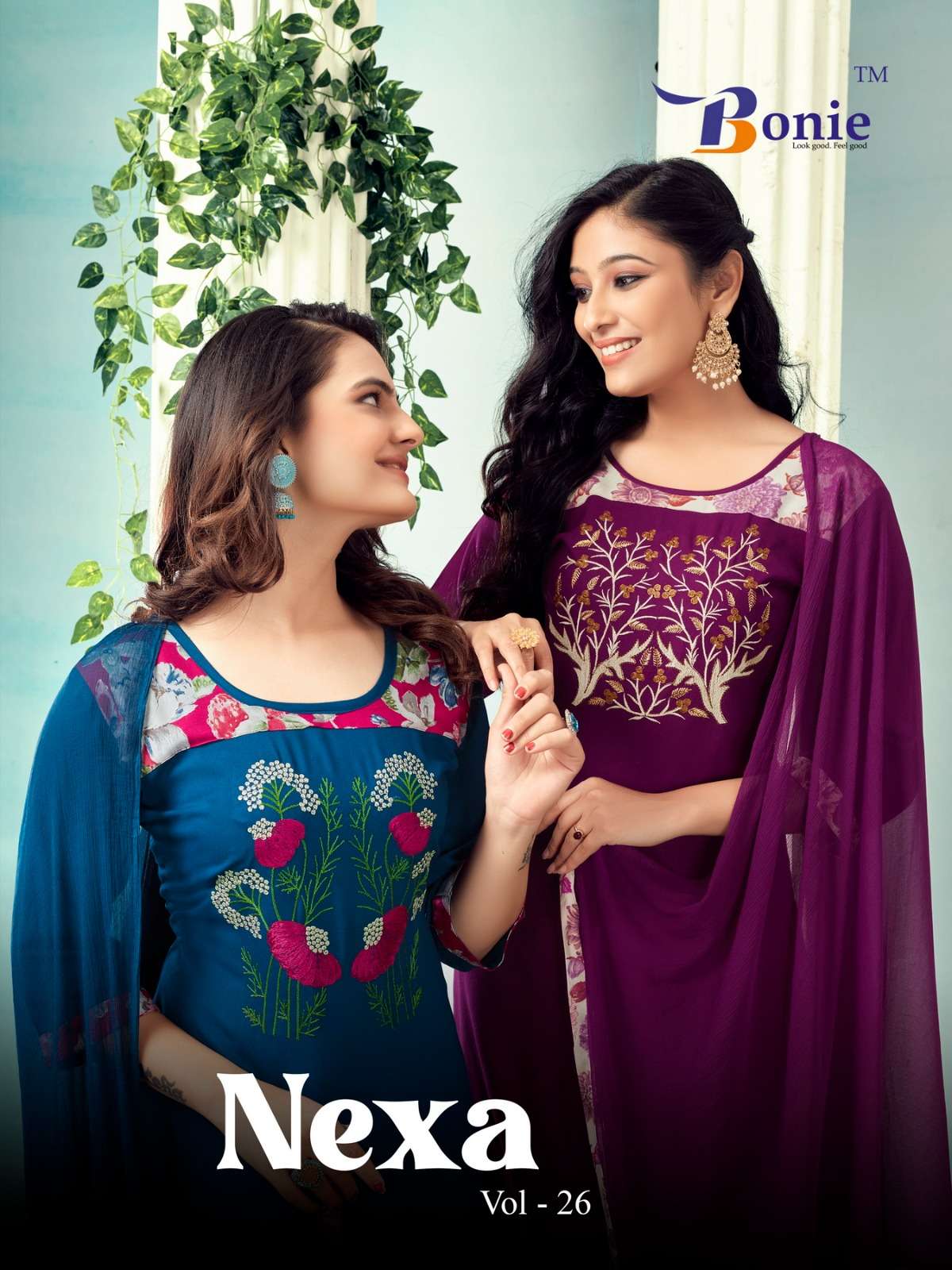 NEXA VOL-26 BY BONIE 1001 TO 1006 SERIES RAYON EMBROIDERY WORK READYMADE DRESSES