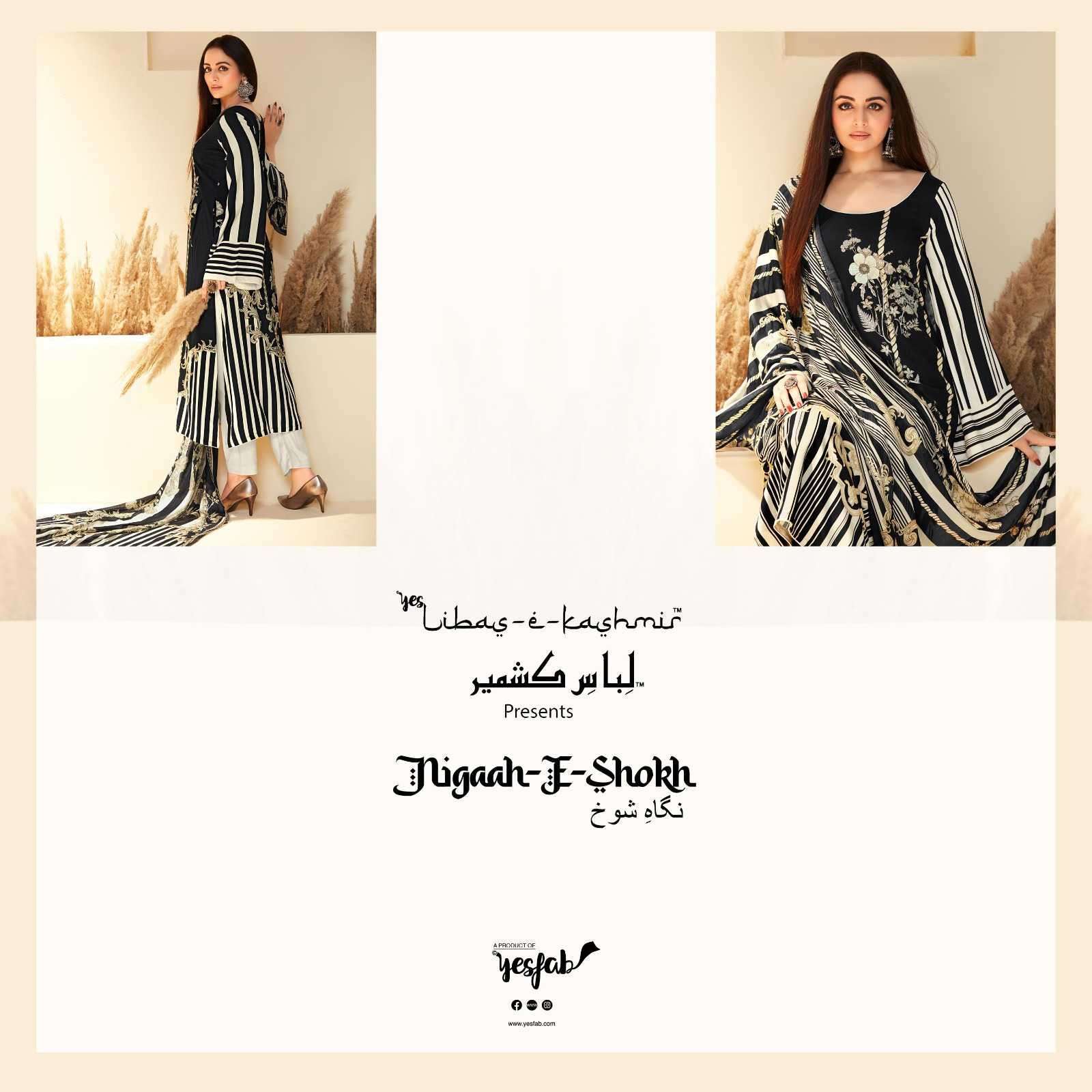 NIGAH E SHOKH BY YESFAB 1001 TO 1006 SERIES WOOL PRINT WORK PAKISTANI DRESSES