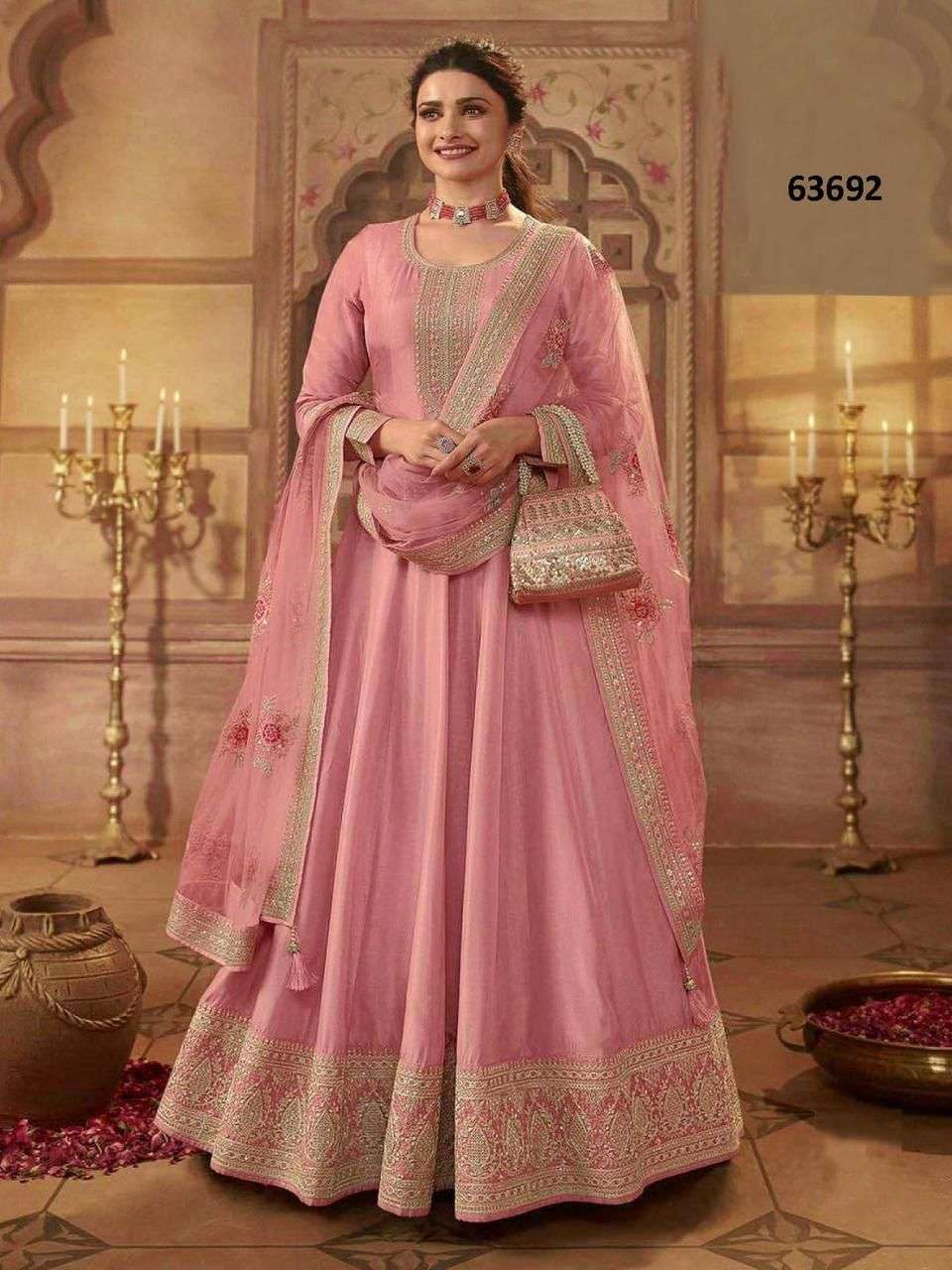 NOOR MAHAL BY QSAWHOLESALE 63691 TO 63698 SERIES DOLA SILK WORK ANARKALI DRESSES