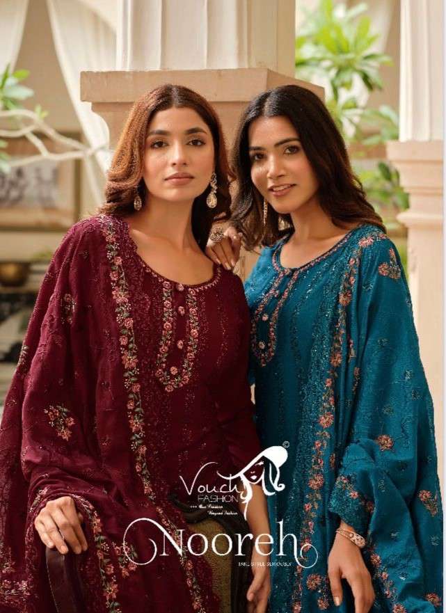 NOOREH BY VOUCH 10001 TO 10006 SERIES CHINON EMBROIDERY WORK DRESSES