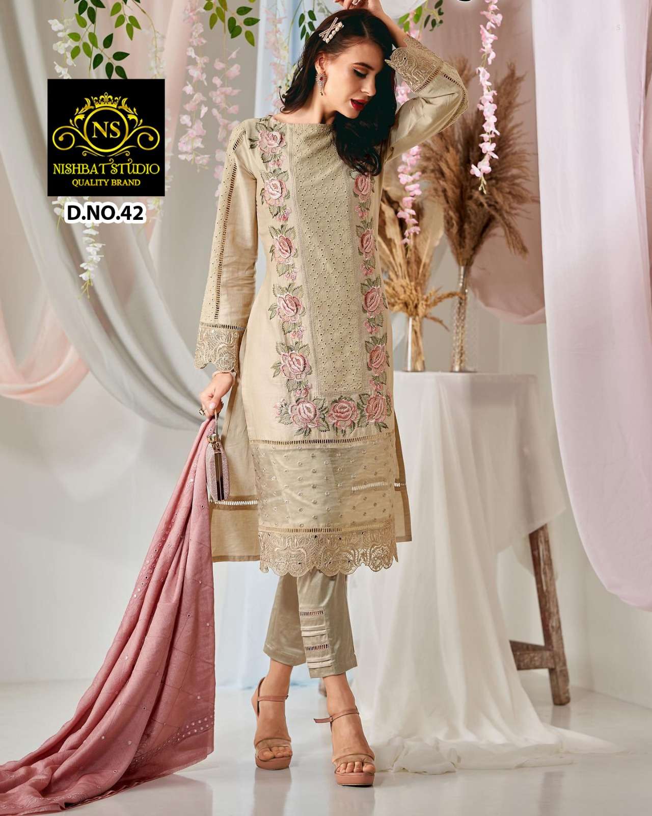 NS-42 COLOURS BY AQSAWHOLESALE PURE GEORGETTE EMBROIDERY READYMADE DRESSES