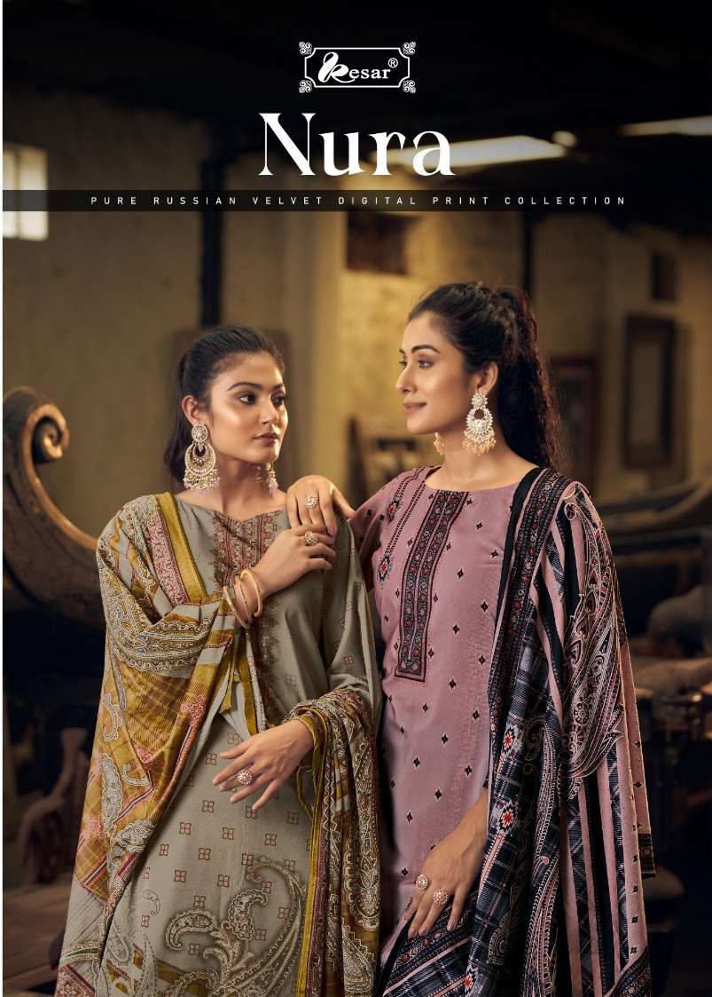 NURA BY KESAR 183-001 TO 183-006 SERIES RUSSIAN VELVET PRINT WORK DRESSES