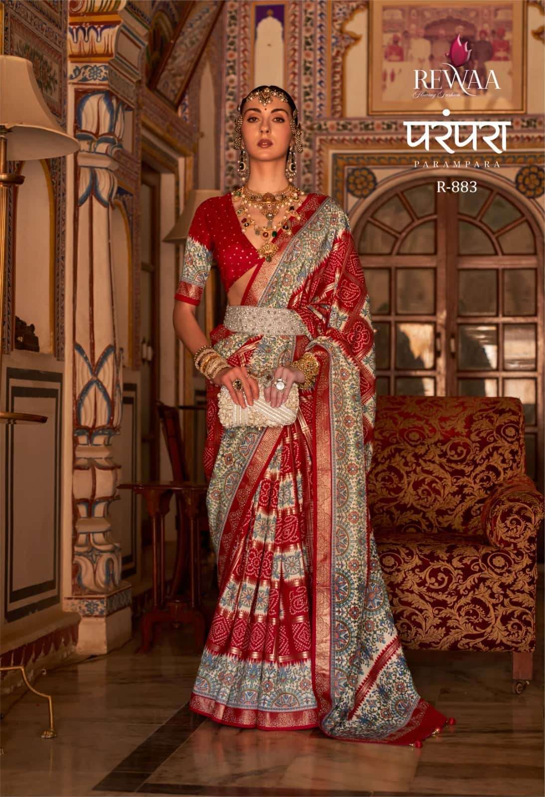 PARAMPARA BY REWAA 876 TO 884 SERIES PV SILK DESIGNER WORK FESTIVE WEAR SAREES