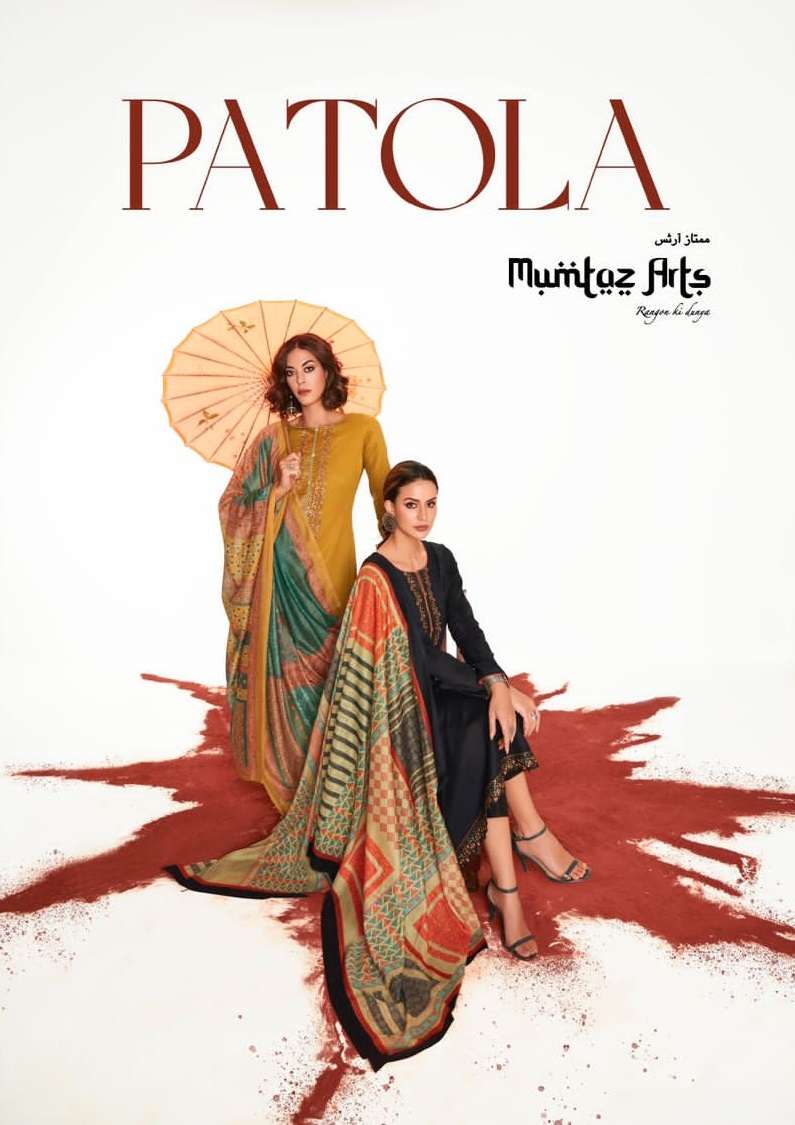 PATOLA BY MUMTAZ ARTS 33001 TO 33006 SERIES JAM SATIN EMBROIDERY WORK DRESSES