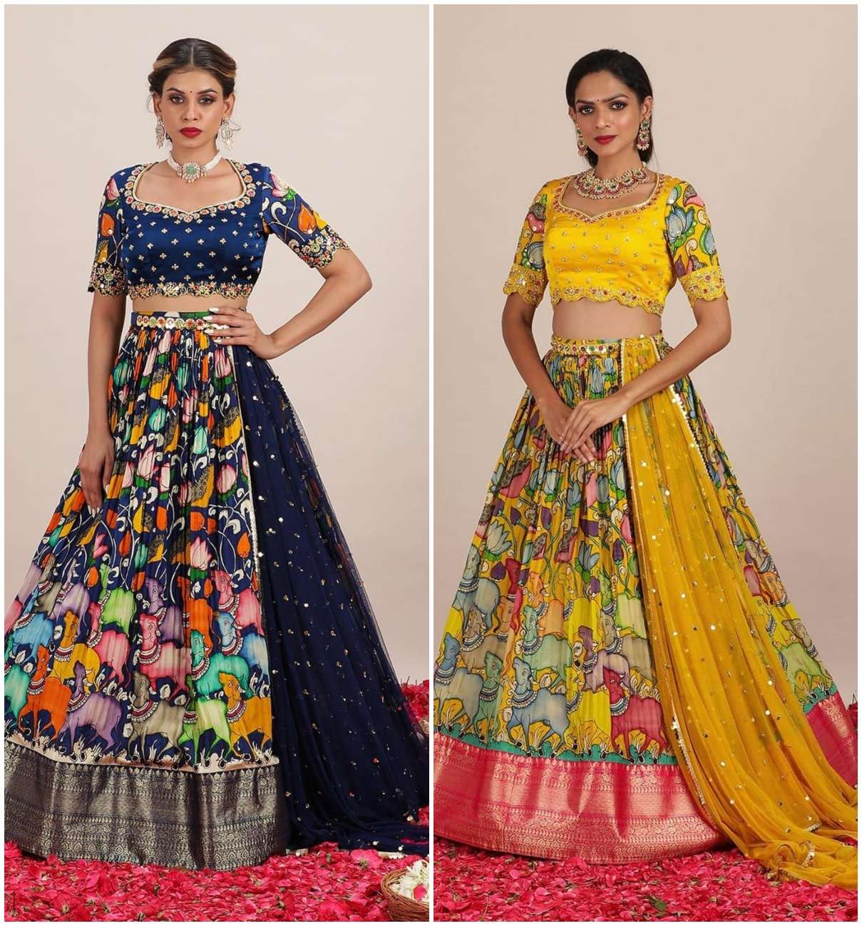 PC-276 BY AQSAWHOLESALE CHINON KALAMAKARI PRINT READYYMADE LEHENGAS