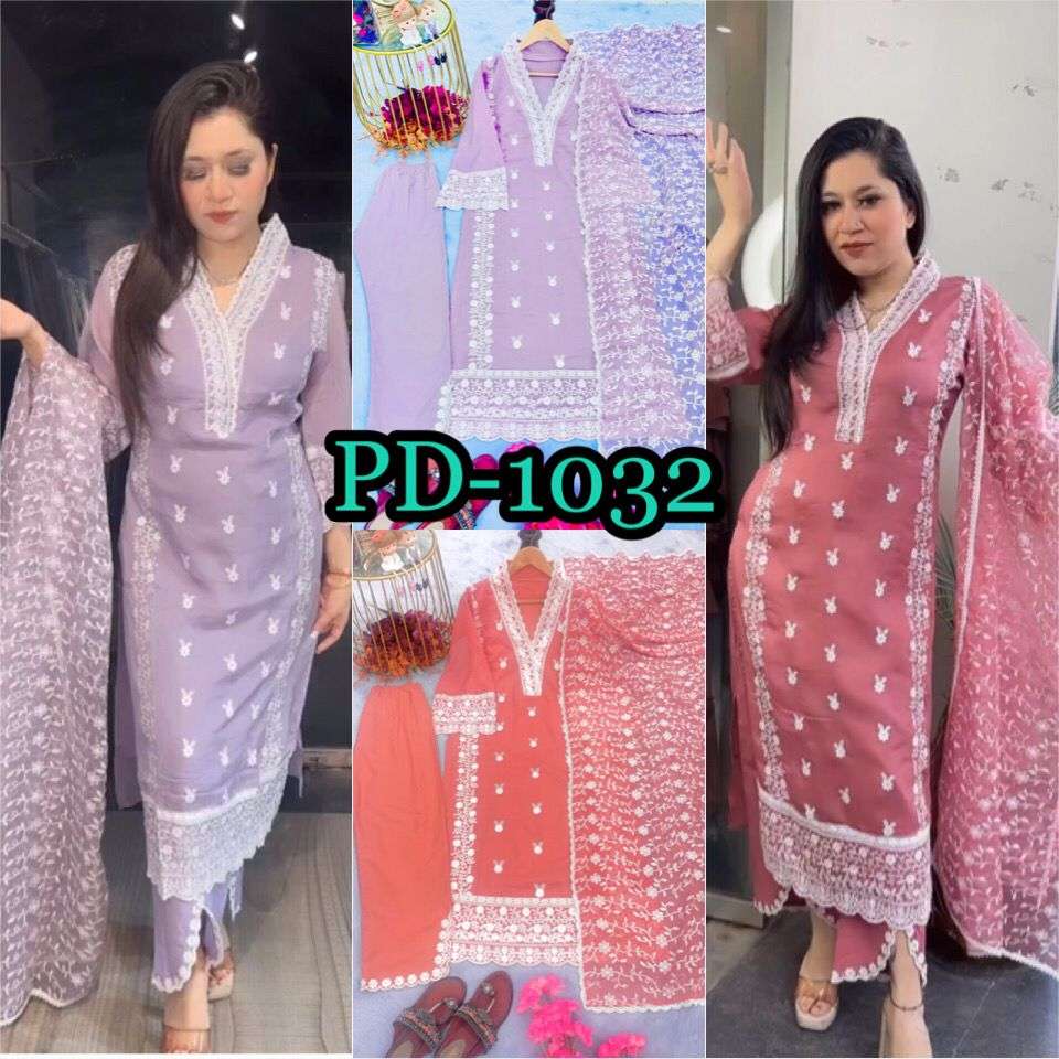 PD-1032 BY AQSAWHOLESALE ORGANZA SILK EMBROIDERY WORK READYAMDE DRESSES