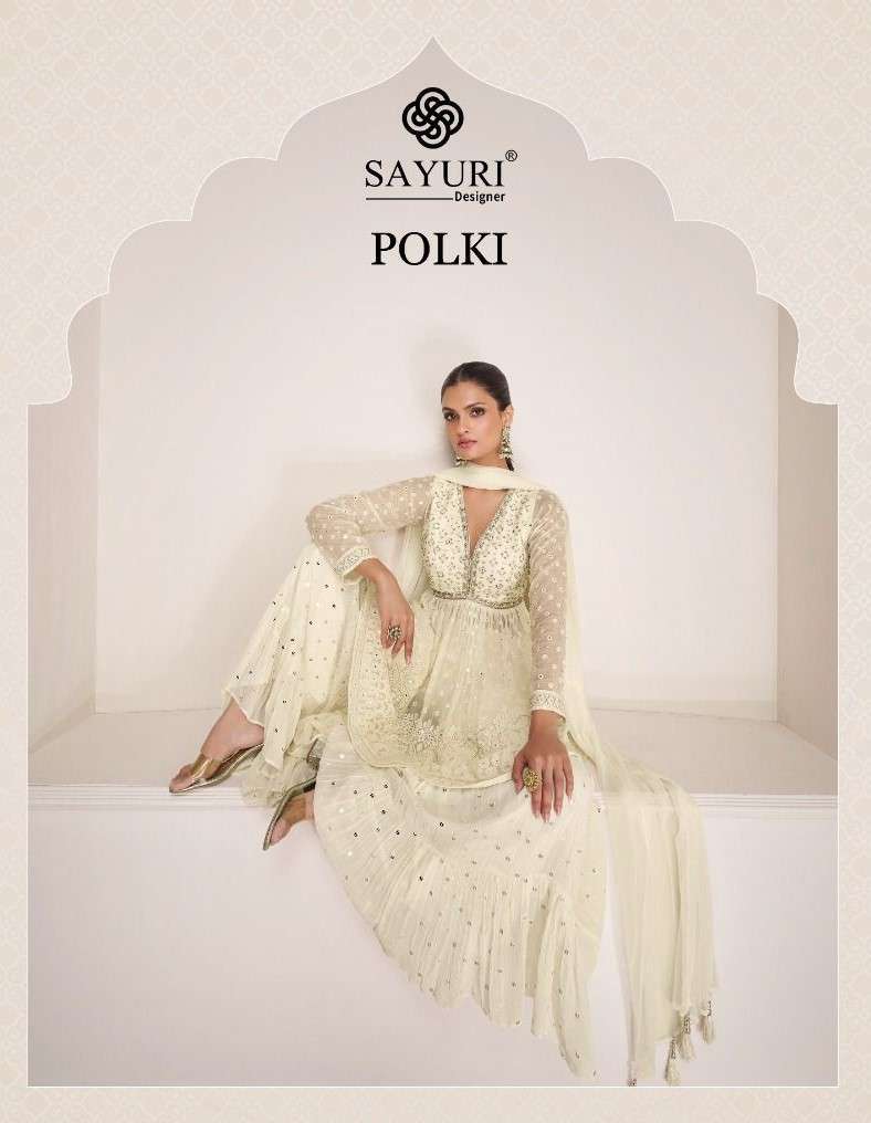 POLKI BY SAYURI 5307 TO 5309 SERIES GEORGETTE CHINON EMBROIDERY WORK DRESSES