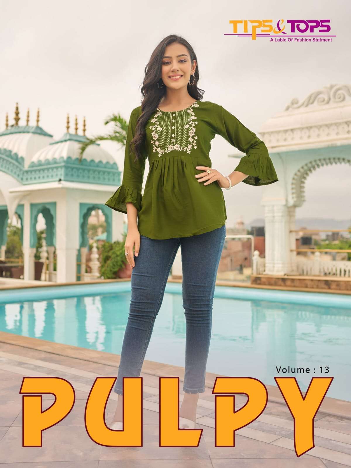 PULPY VOL-13 BY TIPS & TOPS 1301 TO 1309 SERIES RAYON EMBROIDERY WORK TOPS