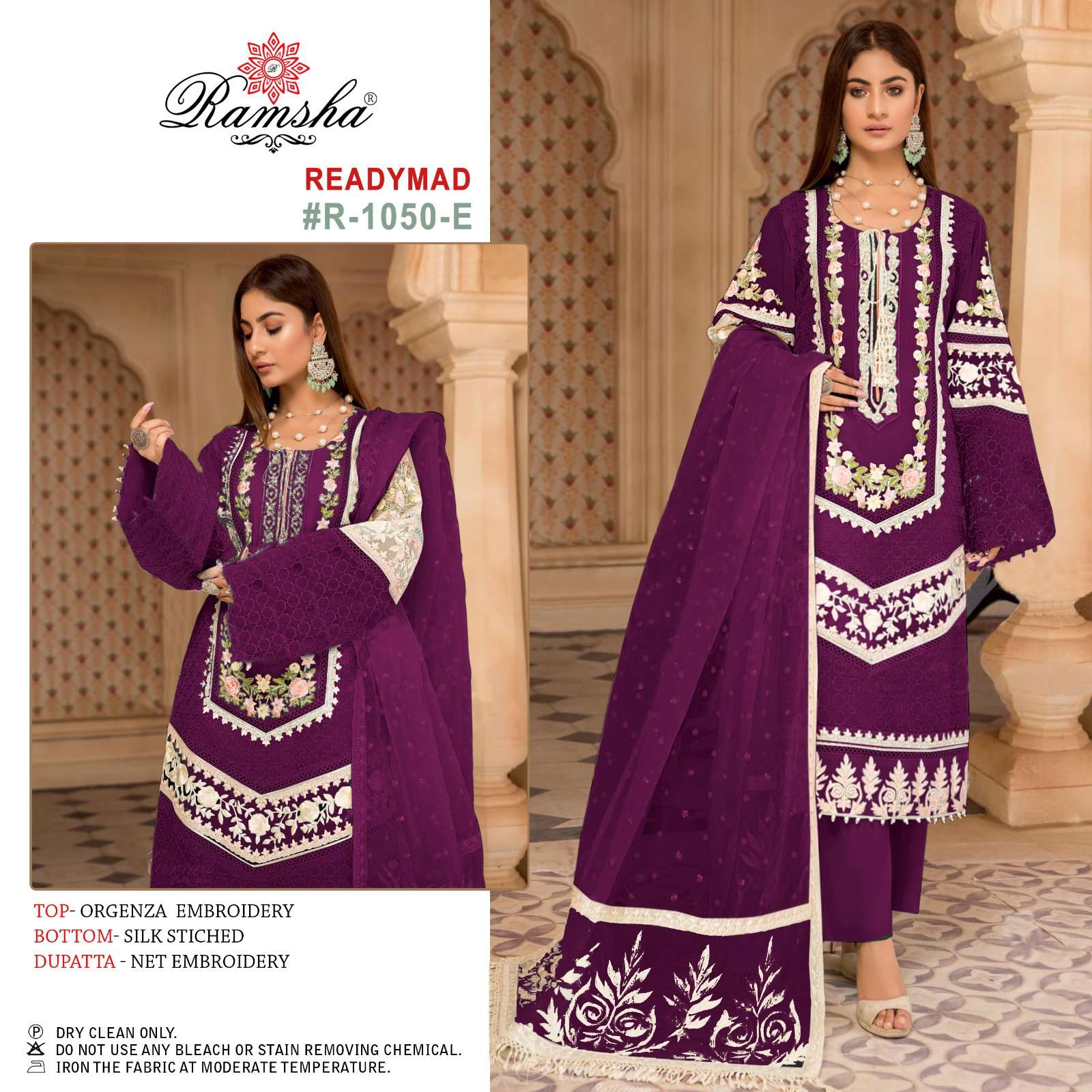 R-1050 NEW COLOURS BY RAMSHA 1050-E TO 1050-H SERIES ORGANZA WORK PAKISTANI DRESSES