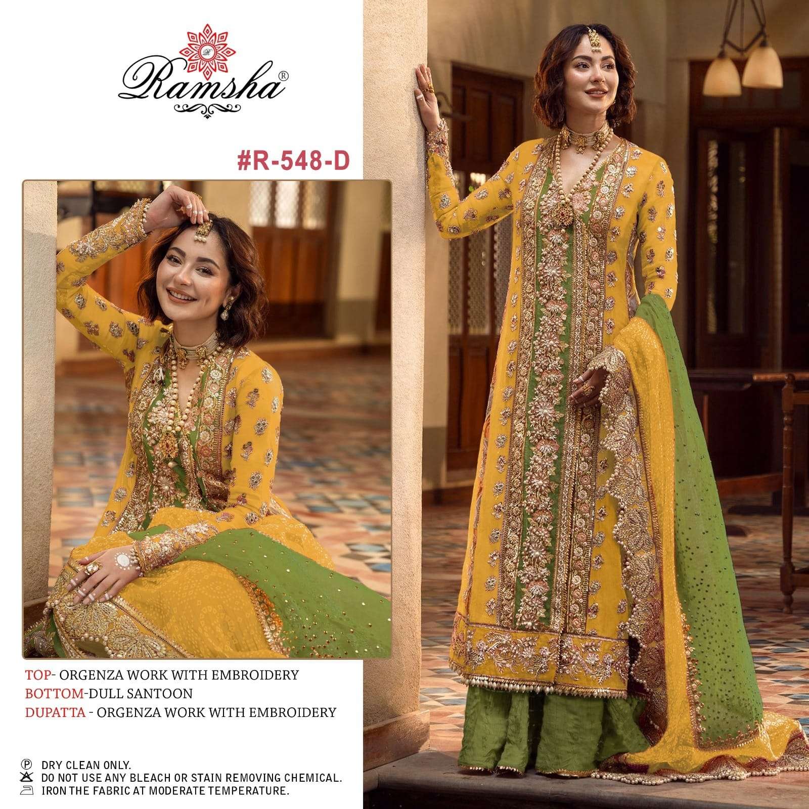 R-548 D HIT DESIGN BY RAMSHA ORGANZA EMBROIDERY WORK PAKISTANI DRESS