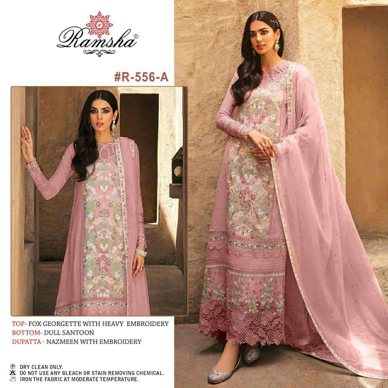 R-556 NX BY RAMSHA 556-A TO 556-D SERIES GEORGETTE EMBROIDERY WORK PAKISTANI DRESSES