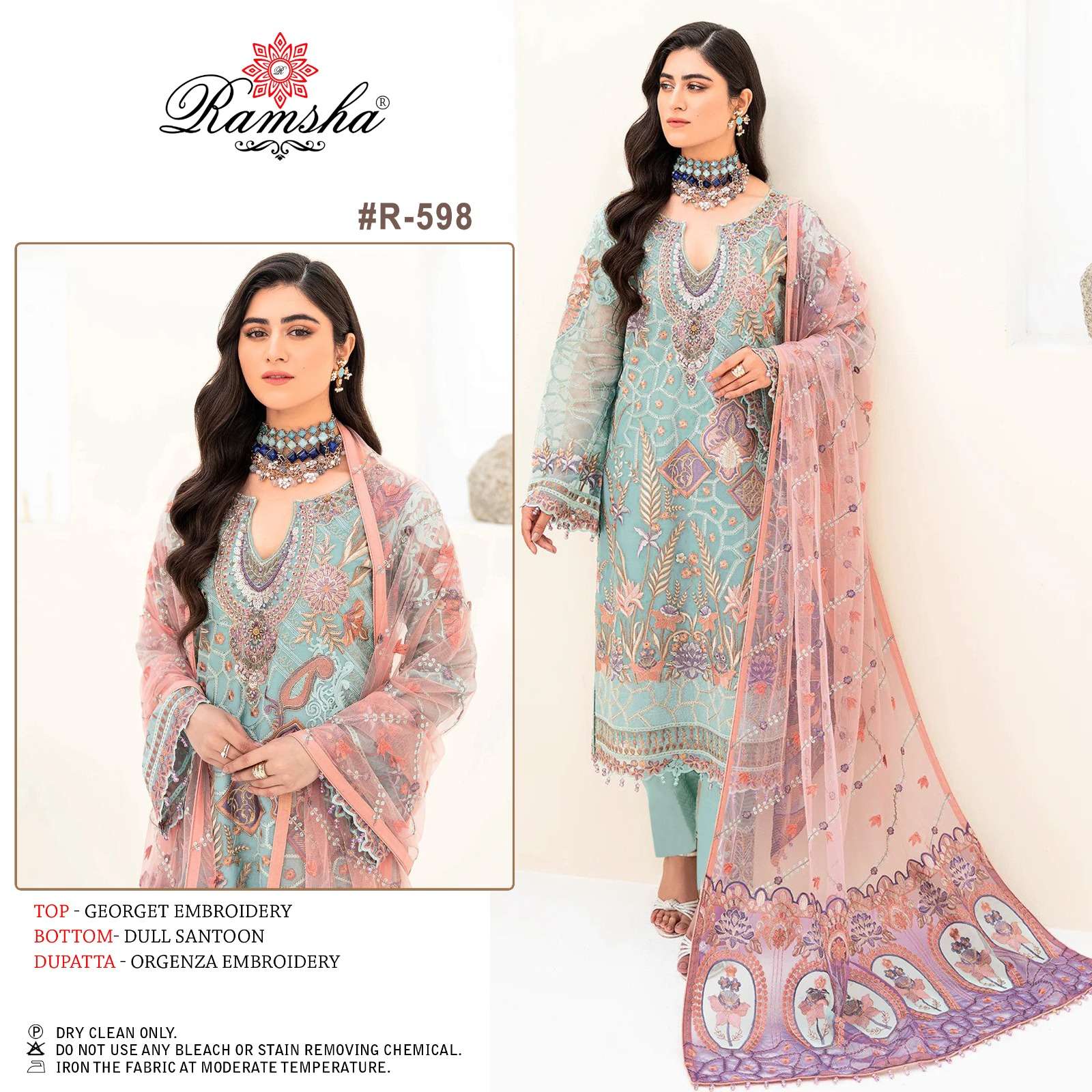 R-598 HIT DESIGN BY RAMSHA GEORGETTE HEAVY EMBROIDERY WORK PAKISTANI DRESS