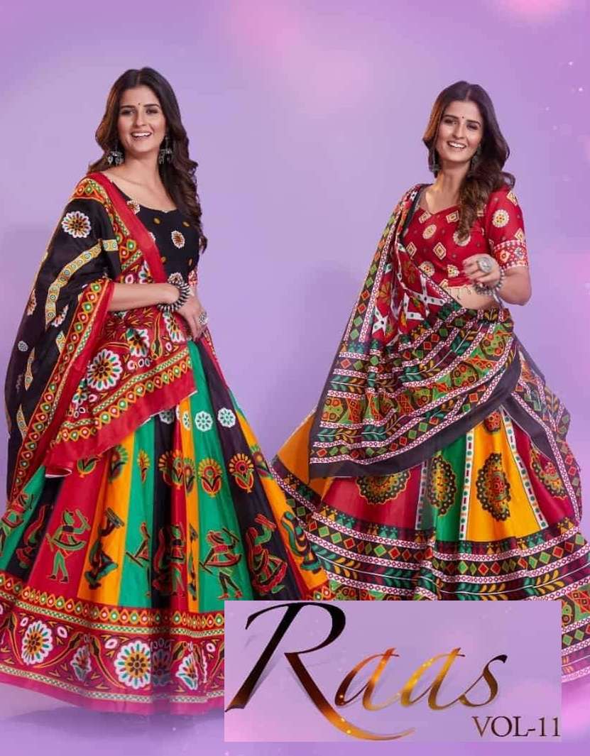 RAAS VOL-11 BY SHUBHKALA 2371 TO 2373 SERIES COTTON HEAVY WORK NAVRATRI LEHENGAS