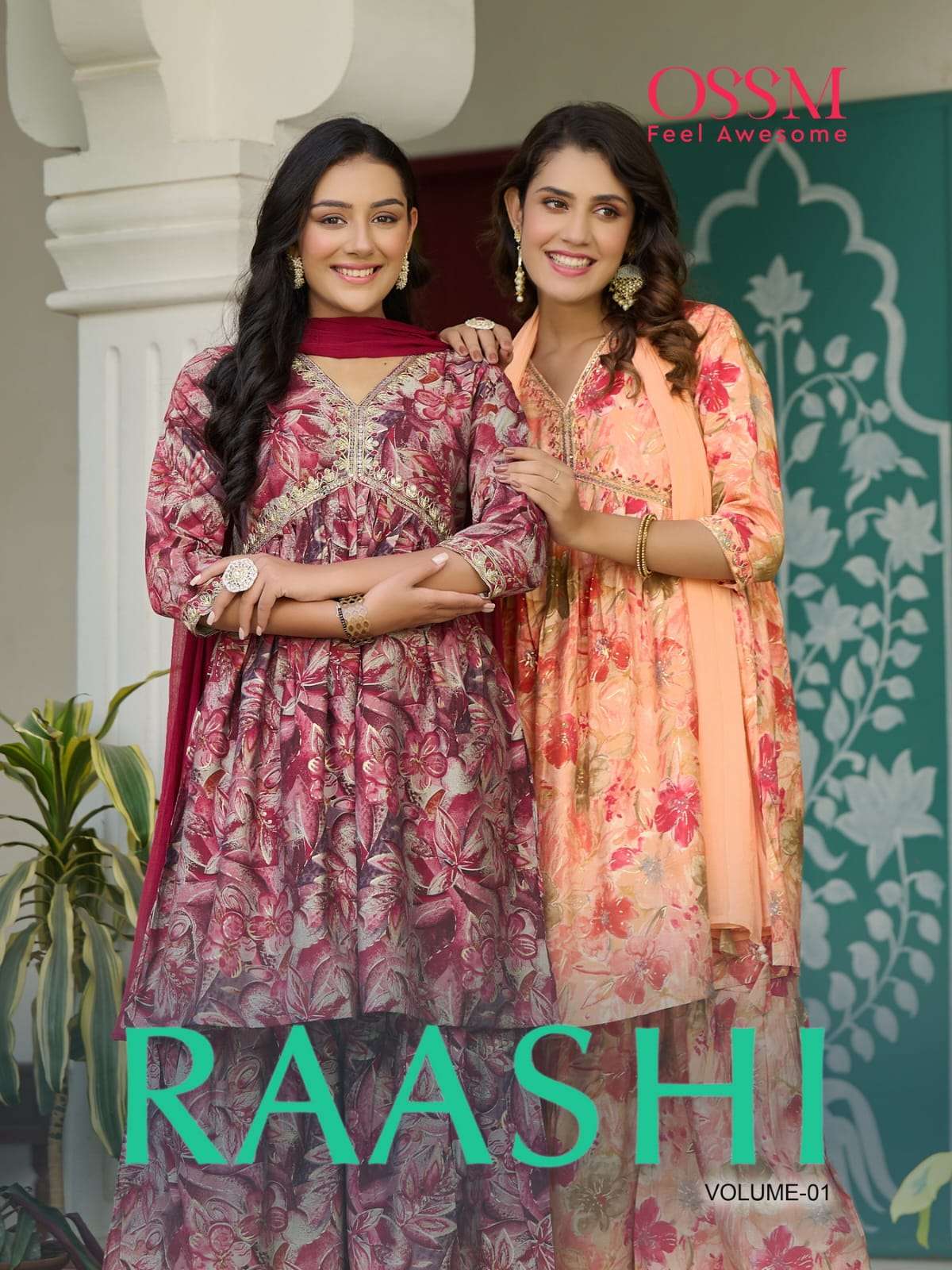 RAASHI BY OSSM 101 TO 106 SERIES CHANDERI MODAL EMBROIDERY WORK READYMADE DRESSES