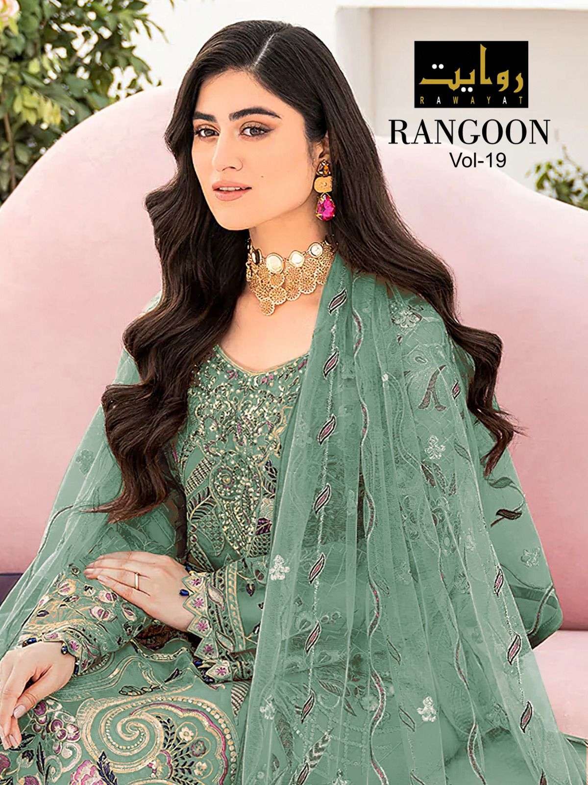 RANGOON VOL-19 BY RAWAYAT 4044-A TO 4044-D SERIES FAUX GEORGETTE WORK PAKISTANI DRESSES