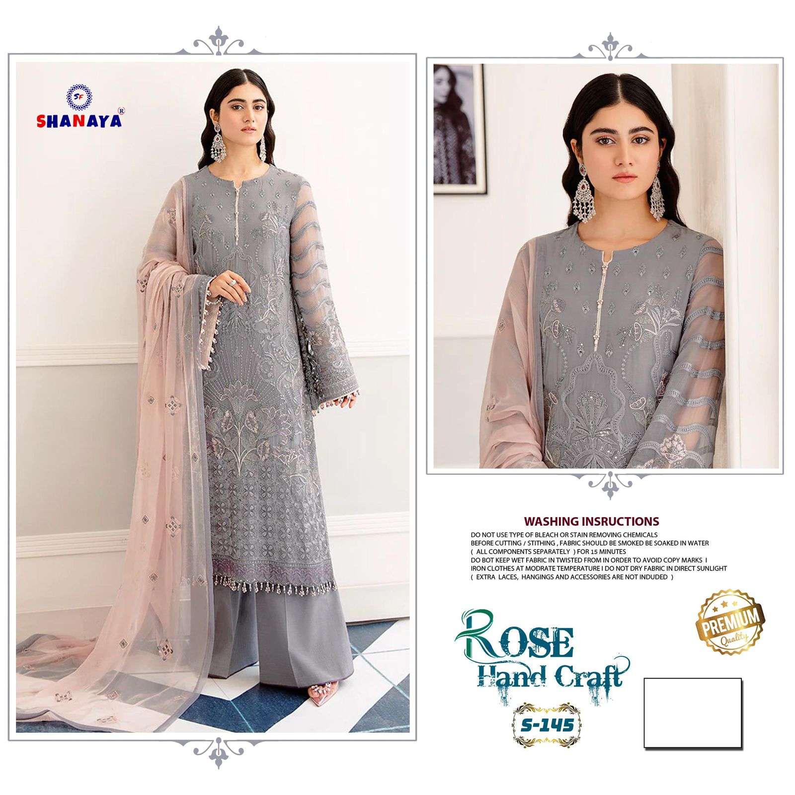 ROSE HAND CRAFT S-145 BY SHANAYA FASHION FAUX GEORGETTE EMBROIDERY PAKISTANI DRESS