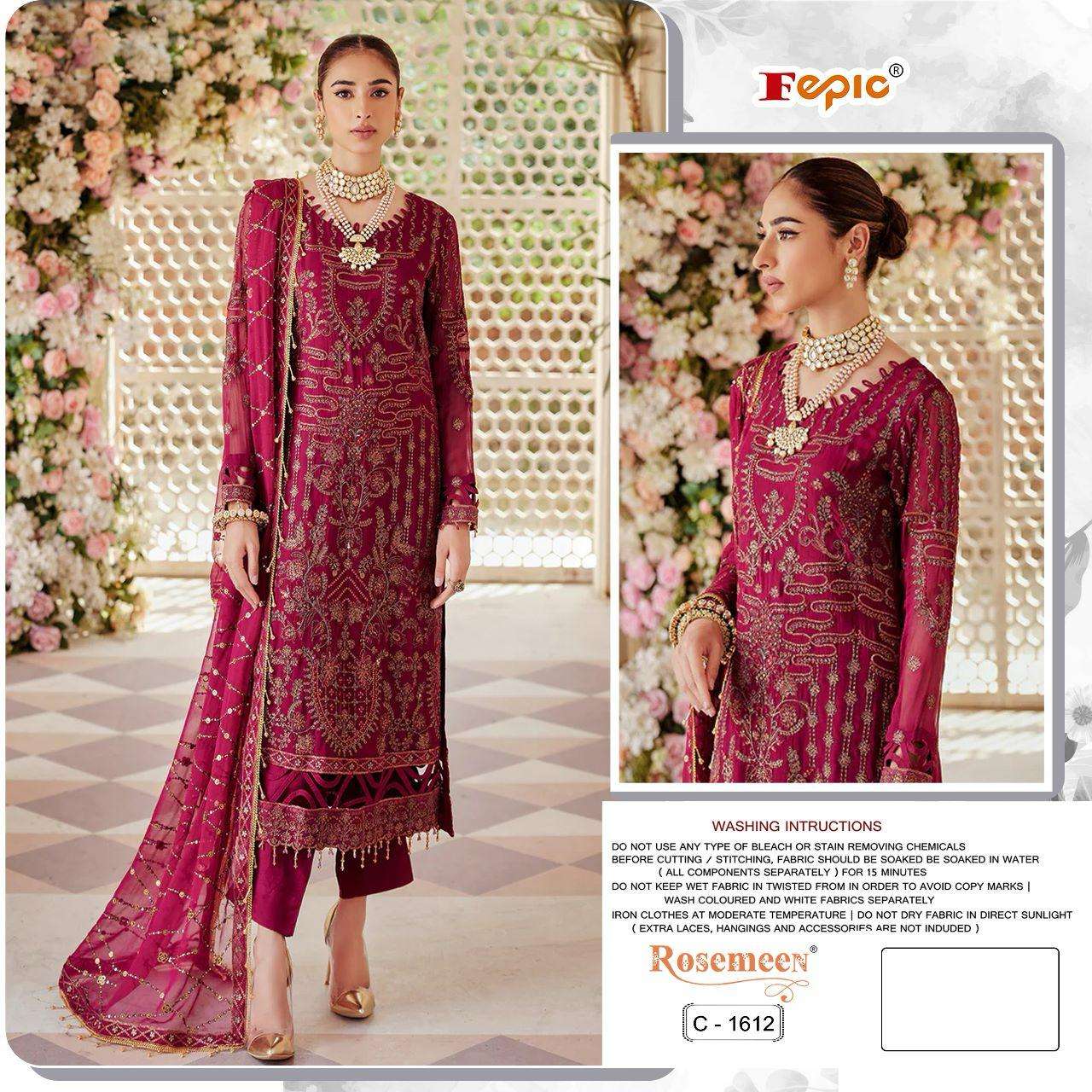 ROSEMEEN 1612 COLOURS BY FEPIC 1612-A TO 1612-C SERIES GEORGETTE WORK PAKISTANI DRESSES