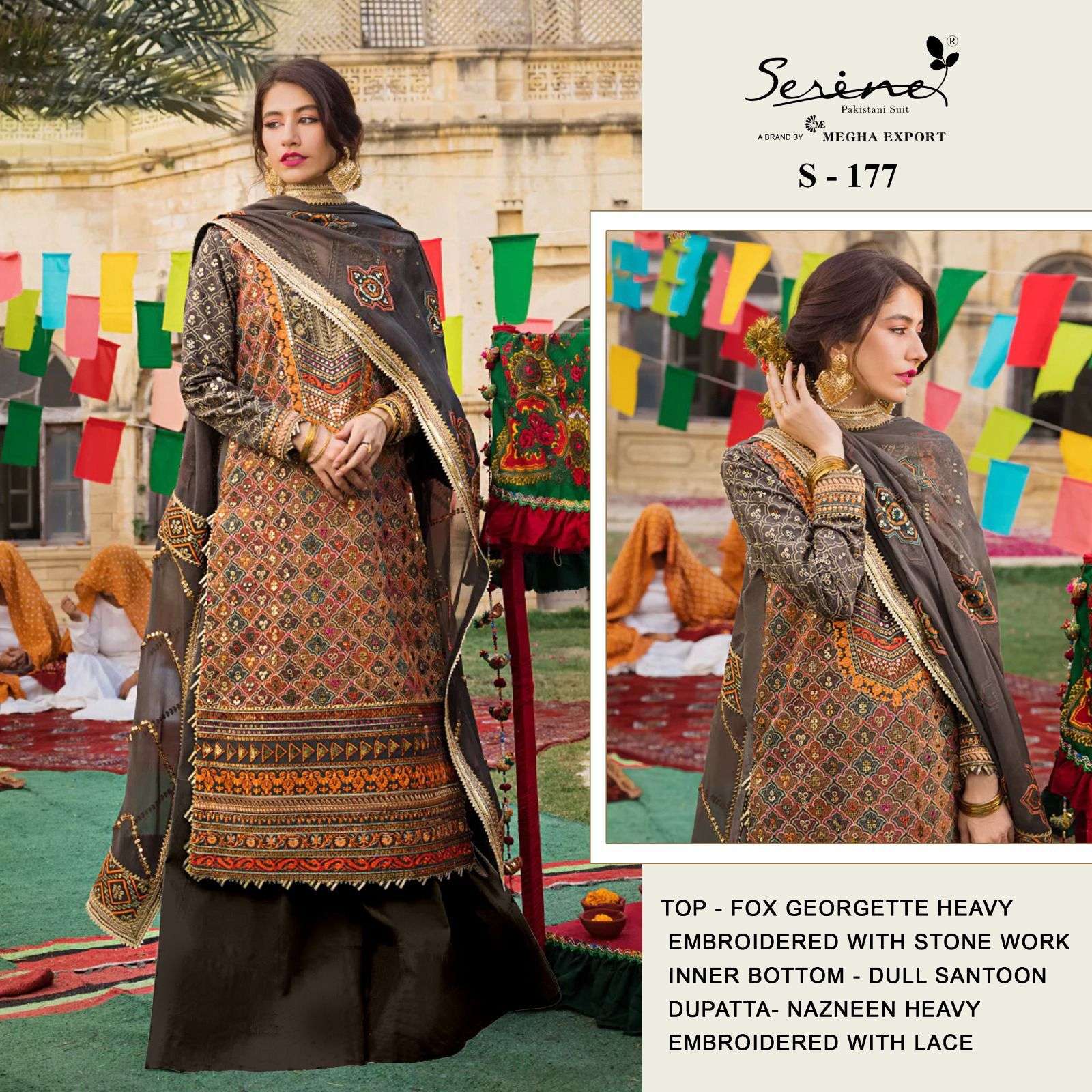 S-177 HIT DESIGN BY SERINE FAUX GEORGETTE EMBRODIERY WORK PAKISTANI DRESS