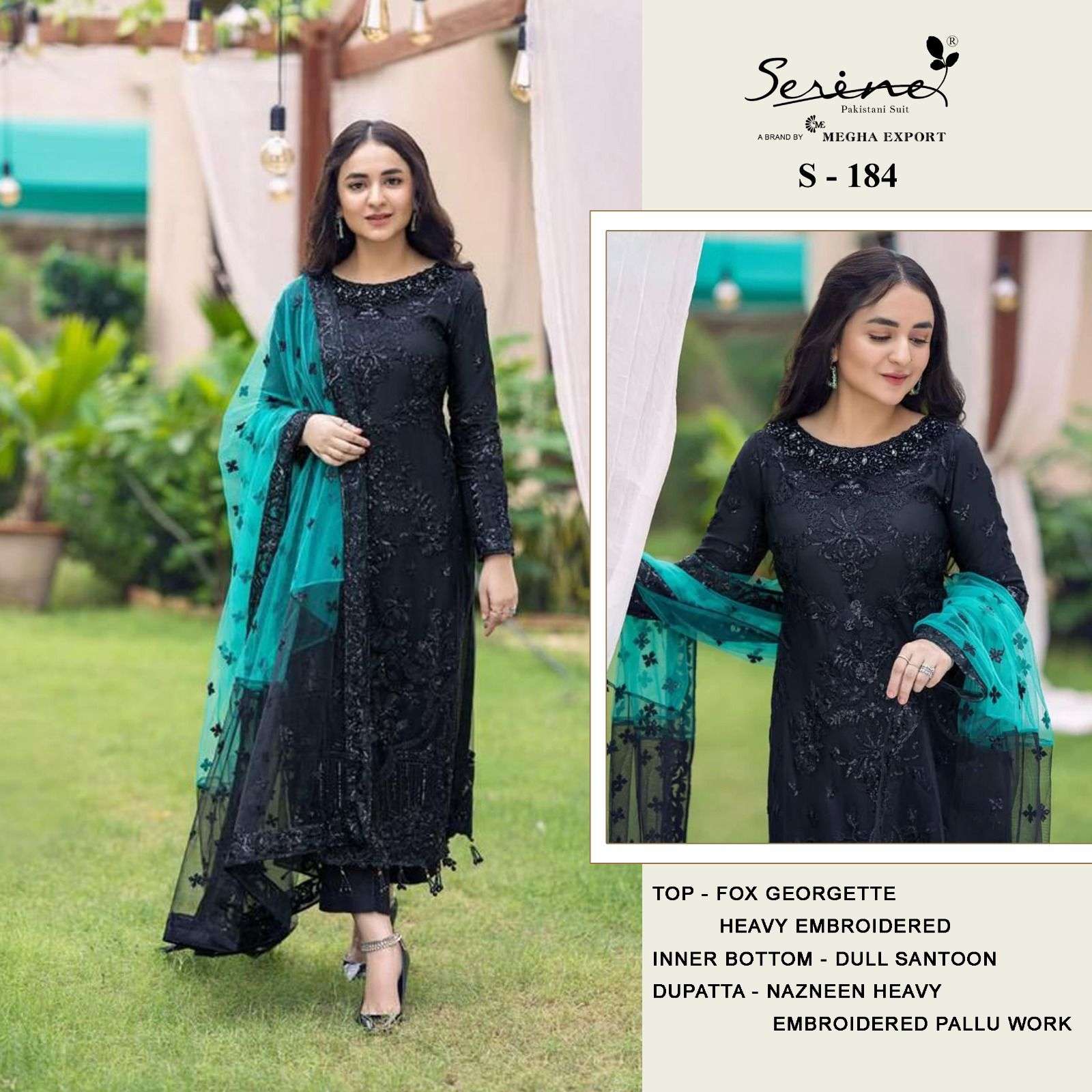 S-184 HIT DESIGN BY SERINE FAUX GEORGETTE EMBROIDERY WORK PAKISTANI DRESS