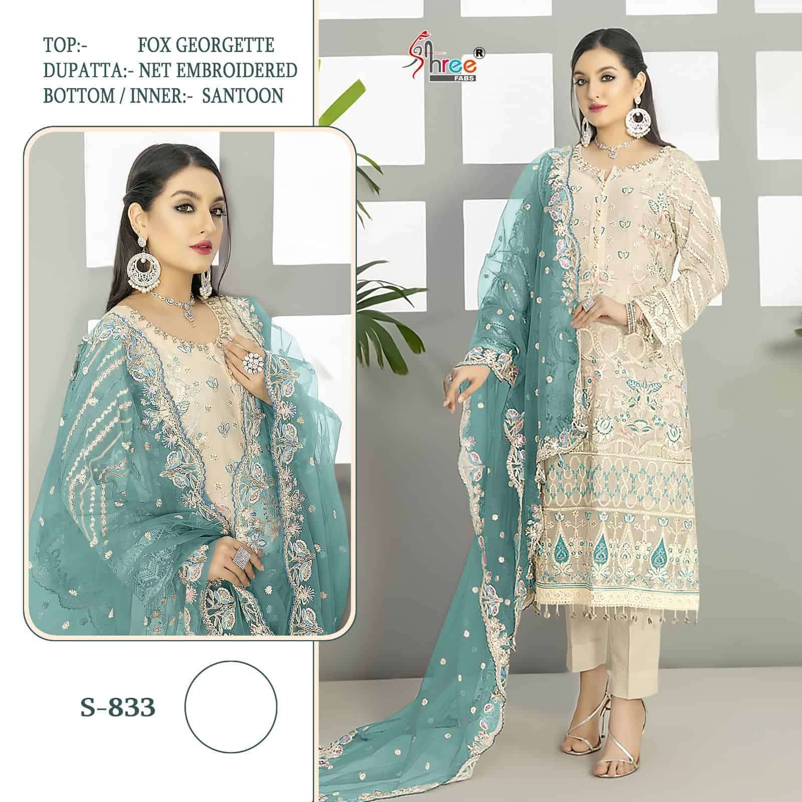 S-833 COLOURS BY SHREE FABS 833-A TO 833-D SERIES FAUX GEORGETTE WORK PAKISTANI DRESSES