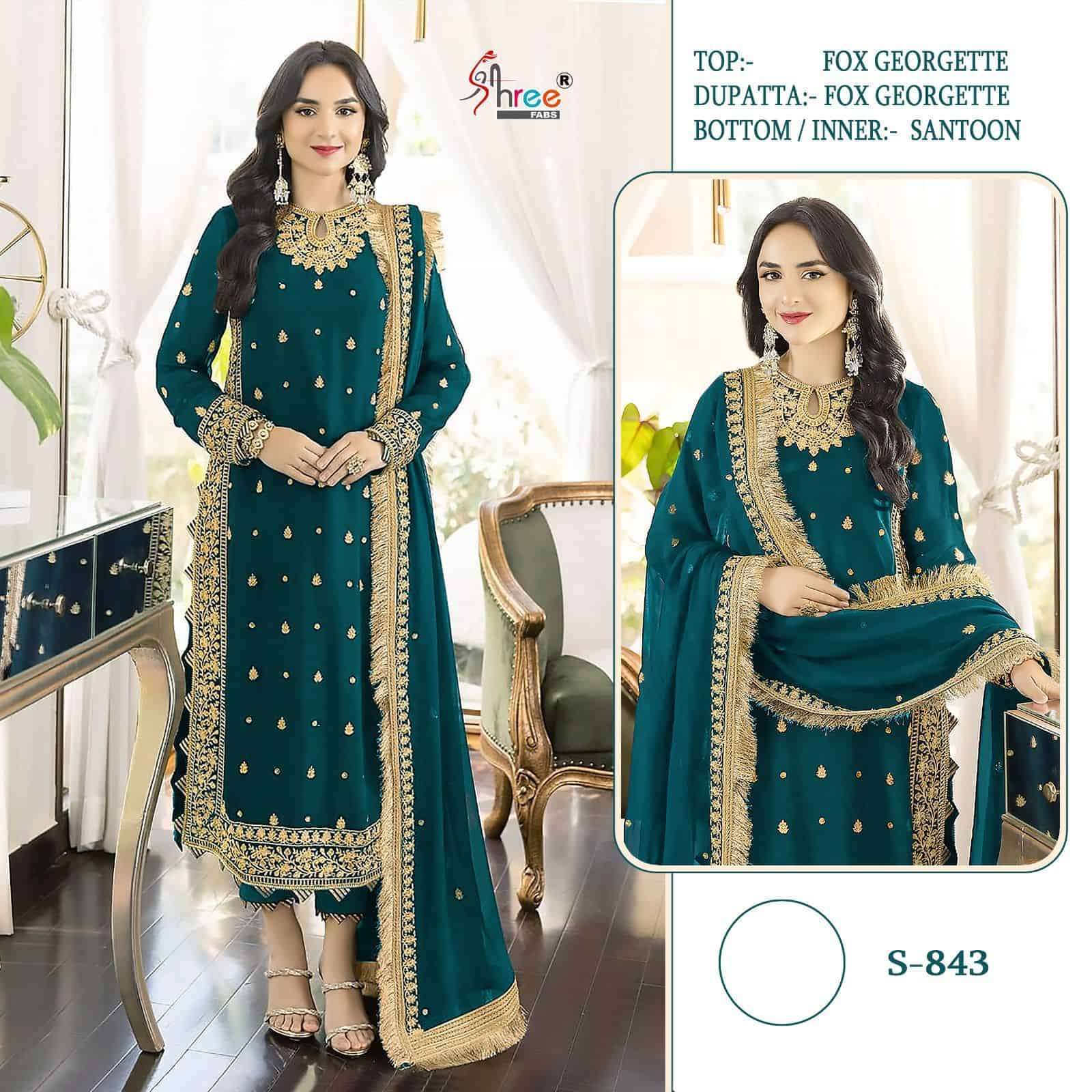 S-843 COLOURS BY SHREE FABS 843-A TO 843-D SERIES FAUX GEORGETTE WORK PAKISTANI DRESSES