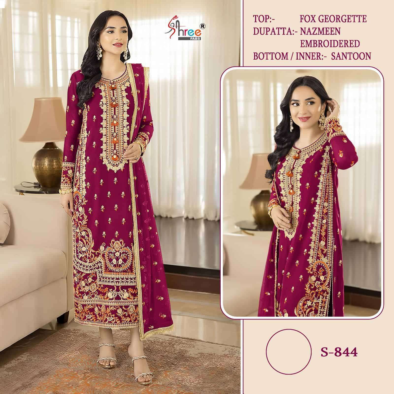 S-844 COLOURS BY SHREE FABS 844-A TO 844-D SERIES FAUX GEROGETTE WORK PAKISTANI DRESSES