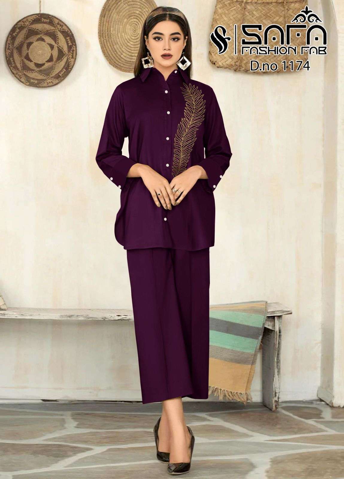 SAFA 1174 NX BY SAFA FASHION FAB FANCY FLANNED FABRIC HAND WORK CO-ORD SET