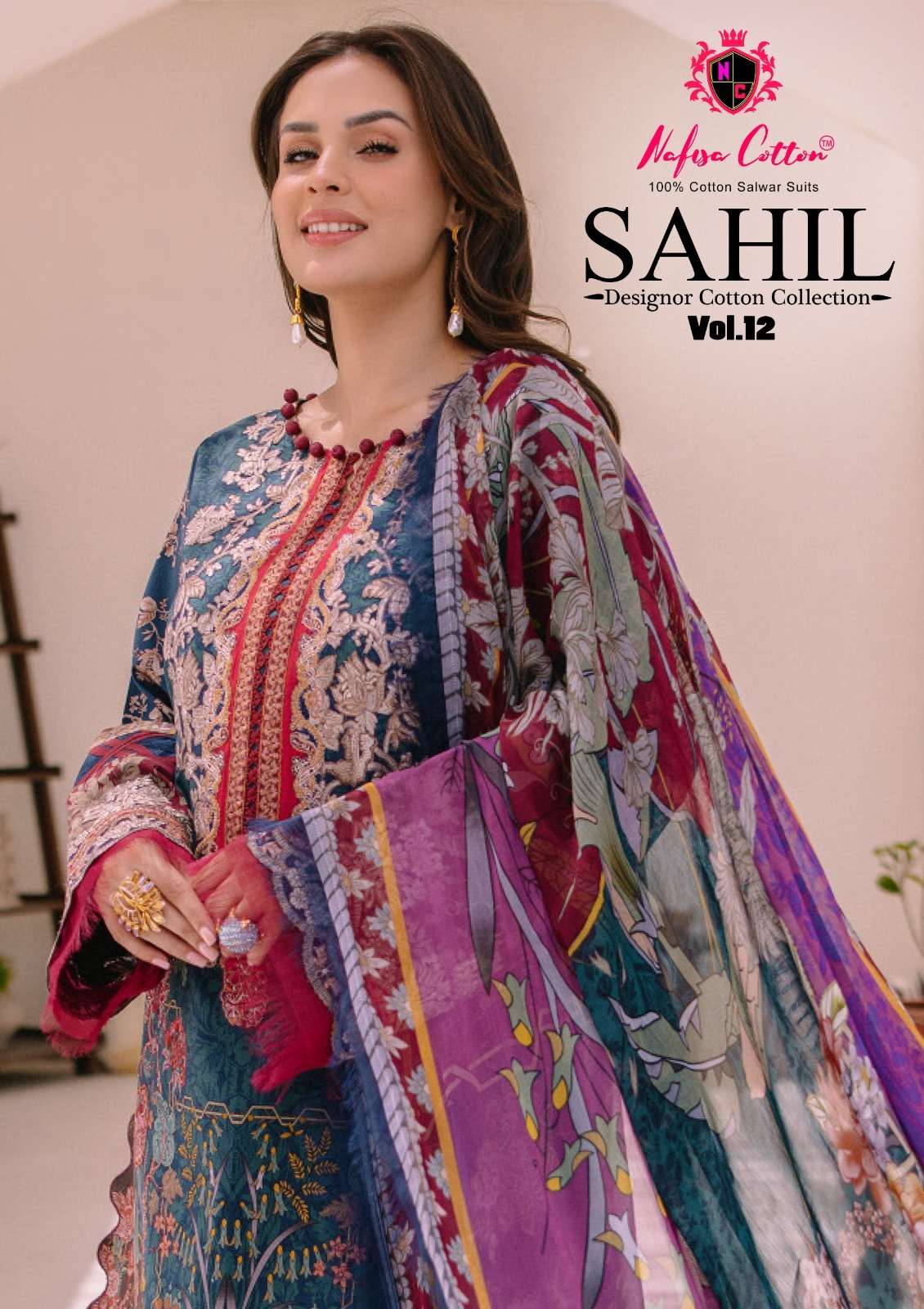 SAHIL VOL-12 BY NAFISA COTTON 12001 TO 12010 SERIES PURE COTTON PRINT PAKISTANI DRESSES