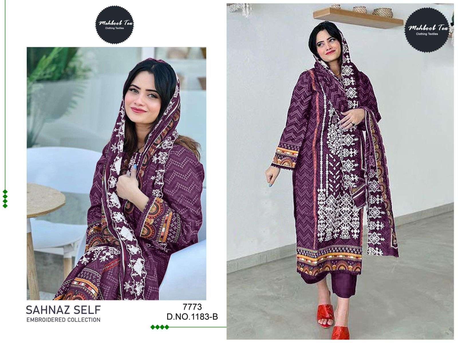 SAHNAZ 1183 COLOURS BY MEHBOOB TEX LAWN COTTON PRINT WORK PAKISTANI DRESSES