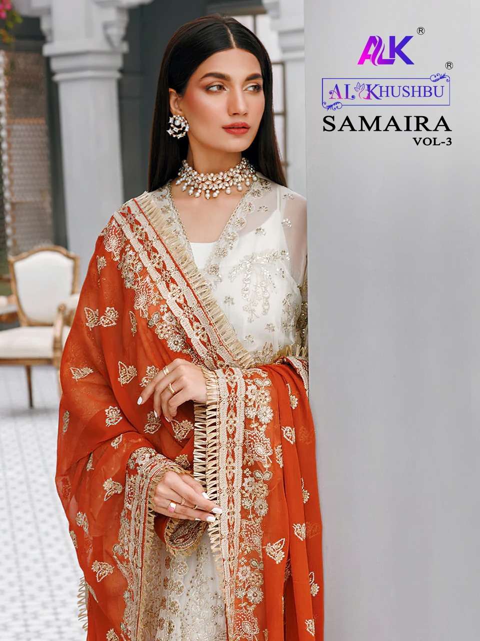 SAMAIRA VOL-3 BY AL KHUSHBU 4014 TO 4016 SERIES GEORGETTE WORK PAKISTANI DRESSES