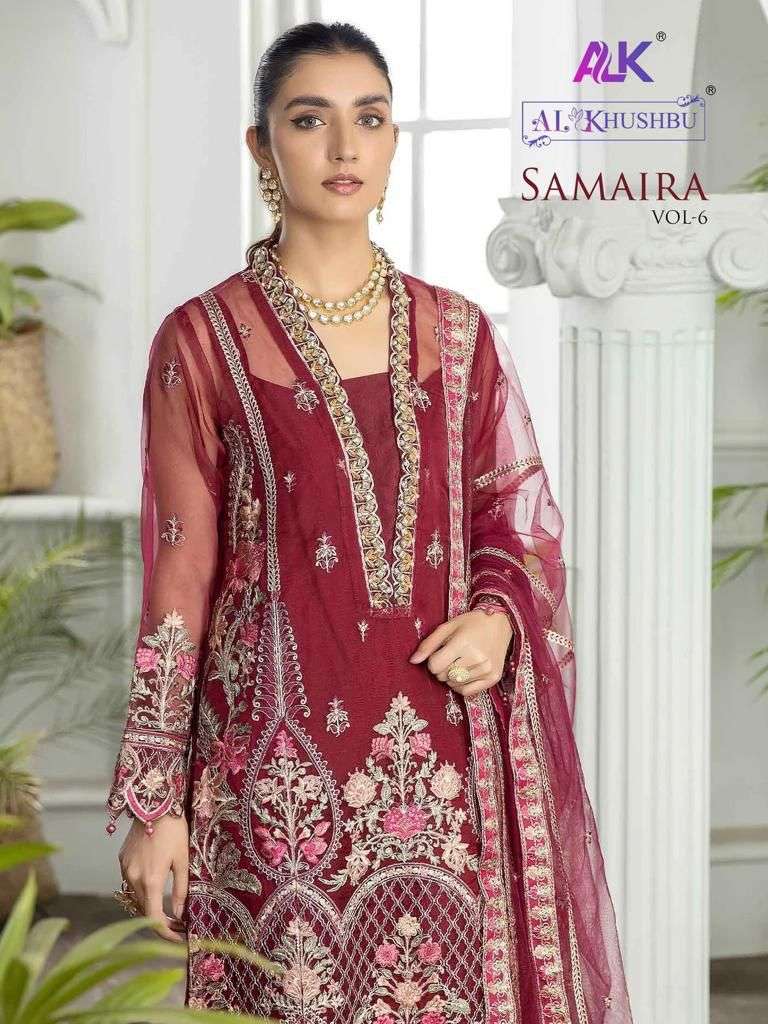 SAMAIRA VOL-6 BY AL KHUSHBU 4080 TO 4083 SERIES GEORGETTE EMBROIDERY WORK PAKISTANI DRESSES