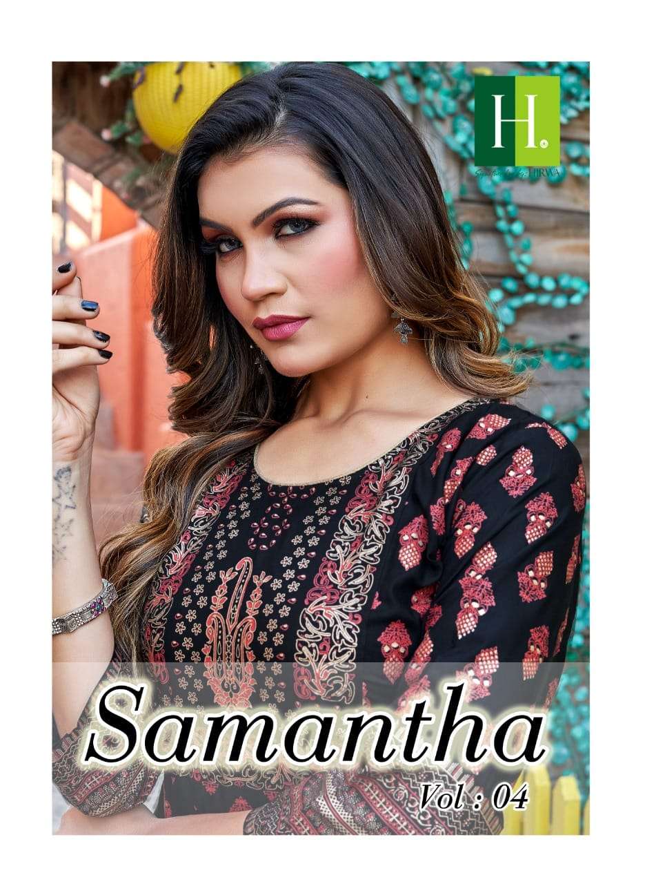 SAMANTHA VOL-4 BY H DOT HEAVY RAYON FOIL PRINT WORK LONG KURTIS